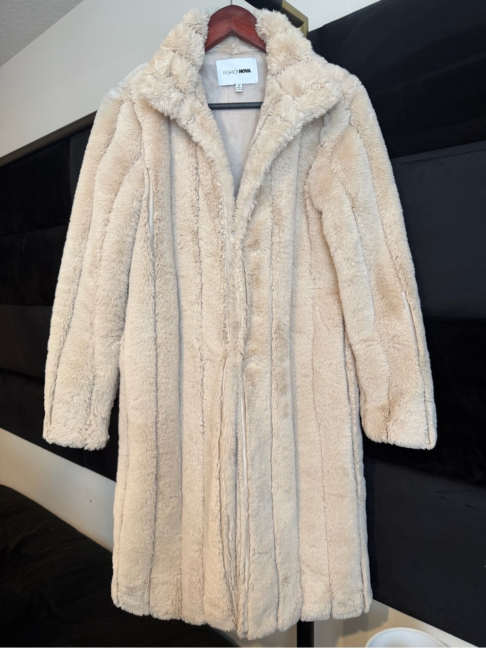 Fashion Nova Cream Faux Fur Long Pea Coat